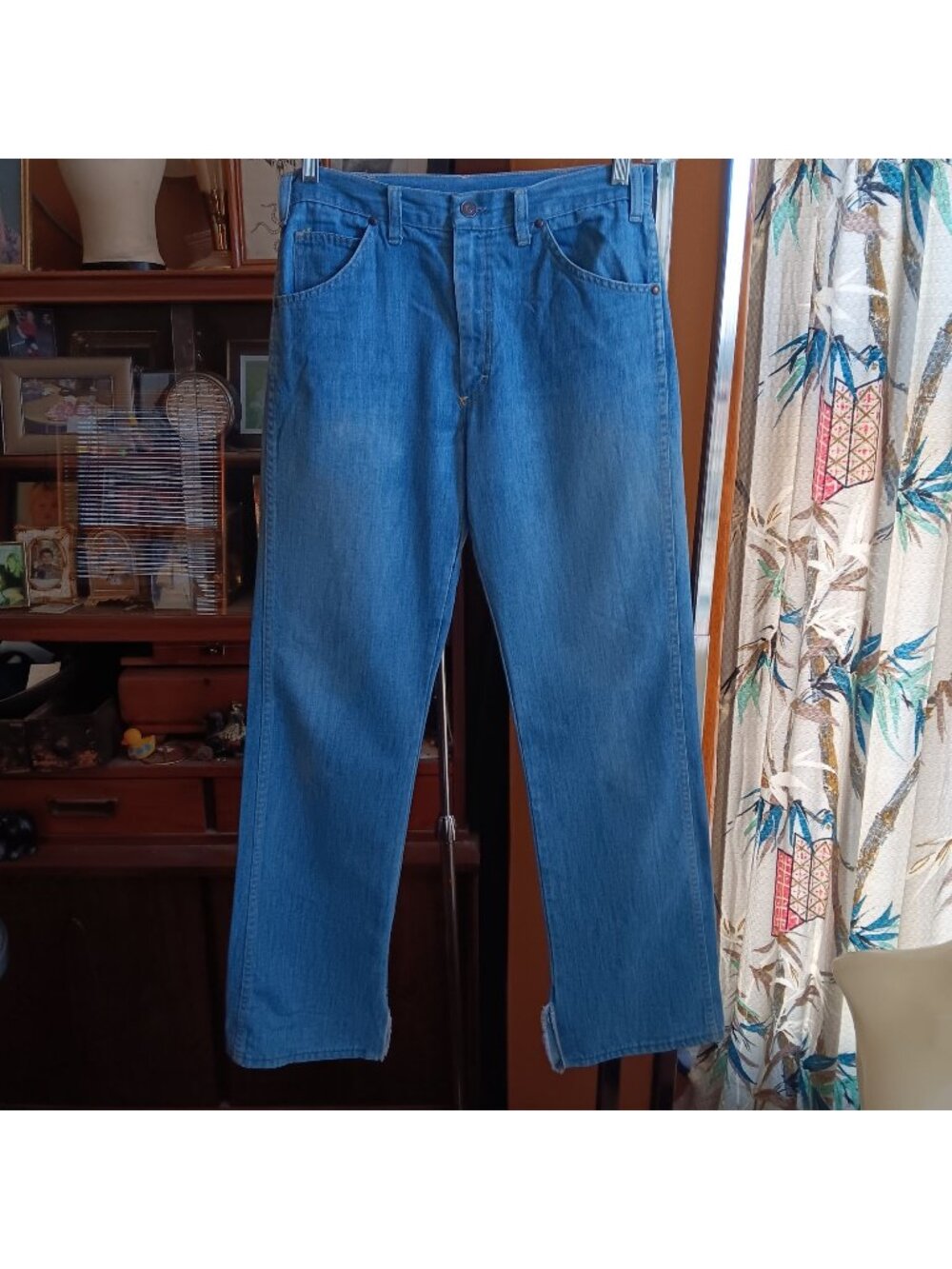 30x31 1970's True Vintage Bootcut Jeans Distress Orange Stitching Flappy Hippy